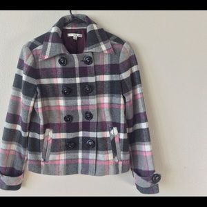 CAbi Plaid Double Breasted Pea Coat Jacket